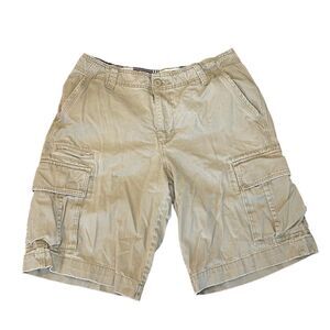 Sears Roebuck & Co Classic Cargo Shorts Tan Khaki Cotton Twill Knit Pockets 34